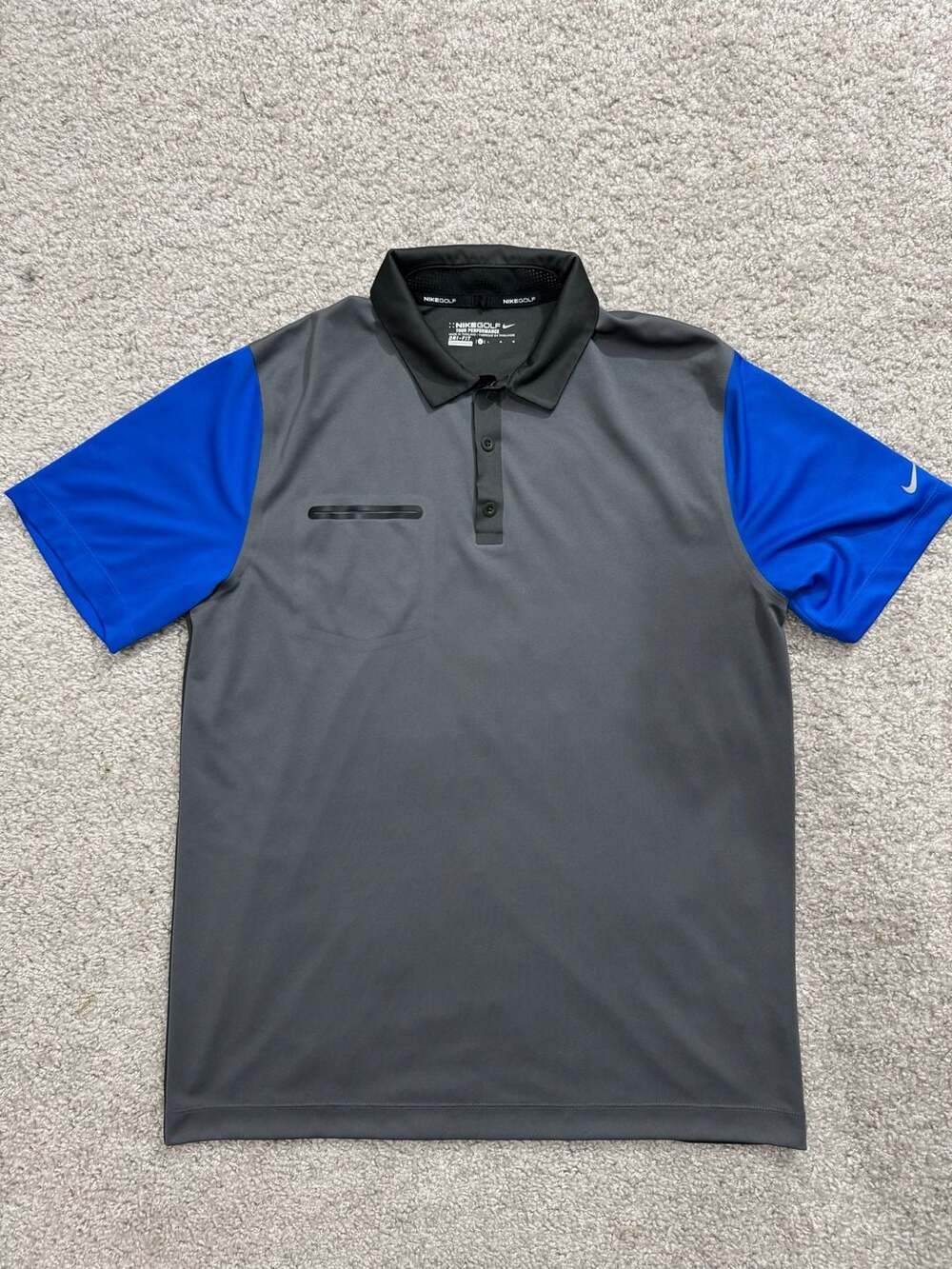 Nike Golf Tour Performance Dri-Fit Polo Shirt Grey Blue Sleeves Size L